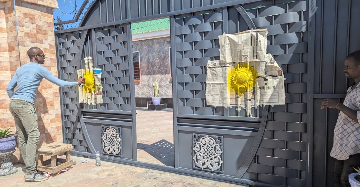 Fabricated steel gates being finished at the House of Cafeda yard