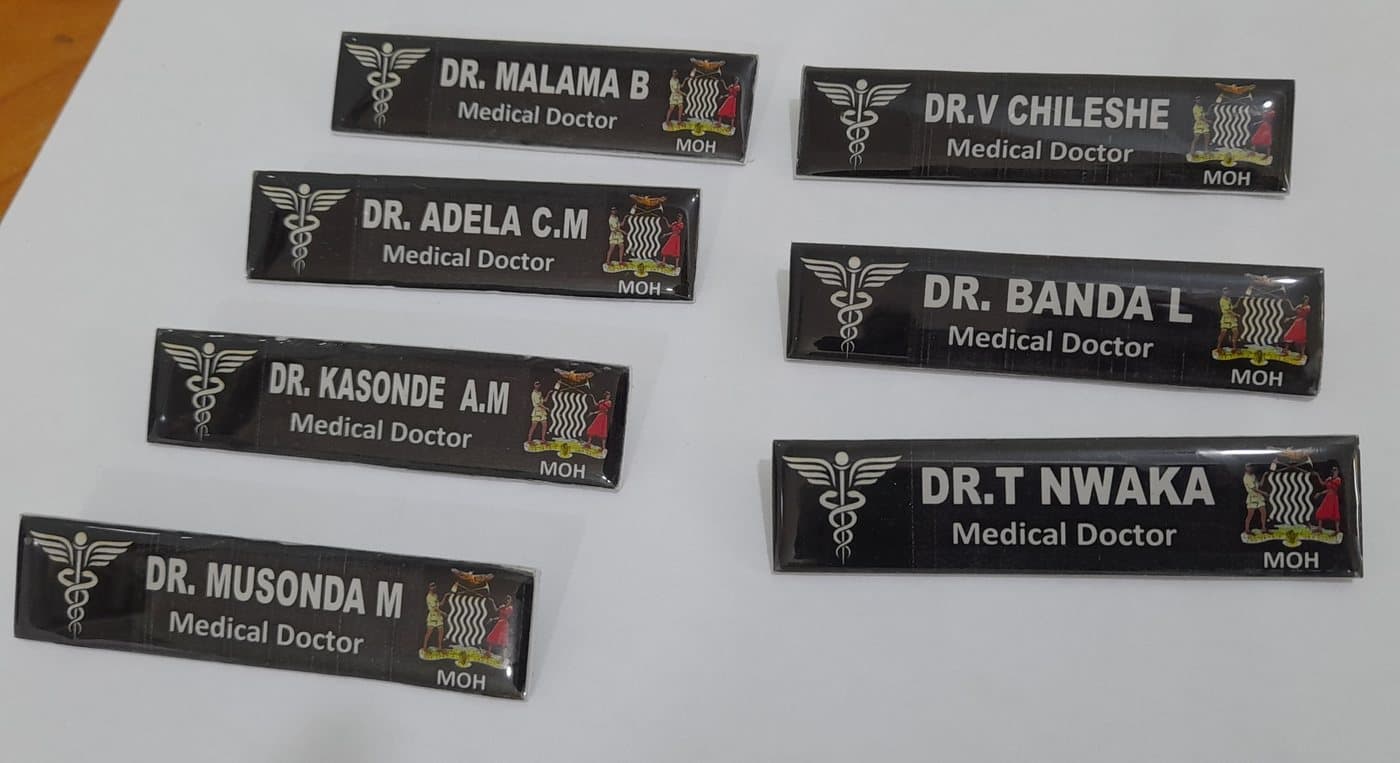 Engraved medical name badges produced for the Ministry of Health